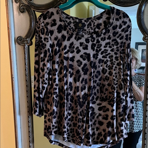 JM Collection Tops - JM Collection Leopard Print Blouse - Black and Brown